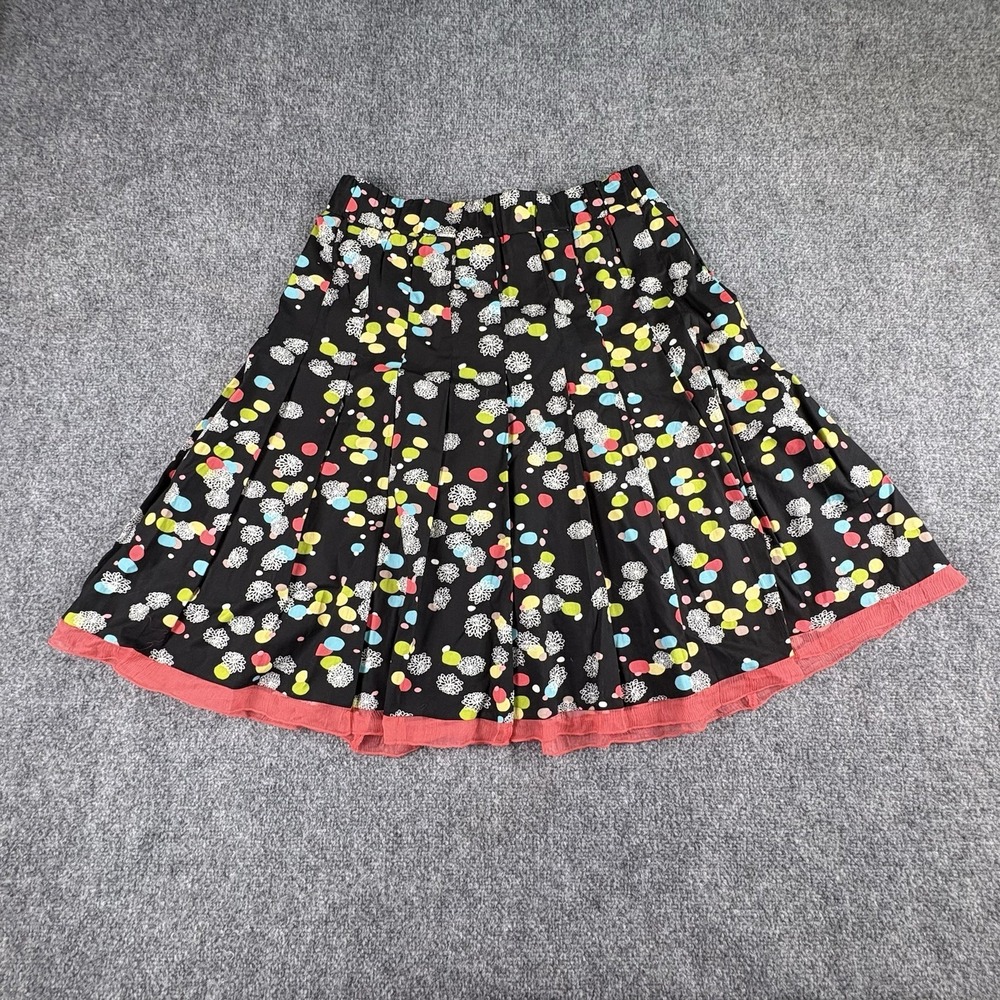 Acorn Skirt Women's 10 Black Floral Polka Dots Whimsigoth Retro Artsy Boho Indie